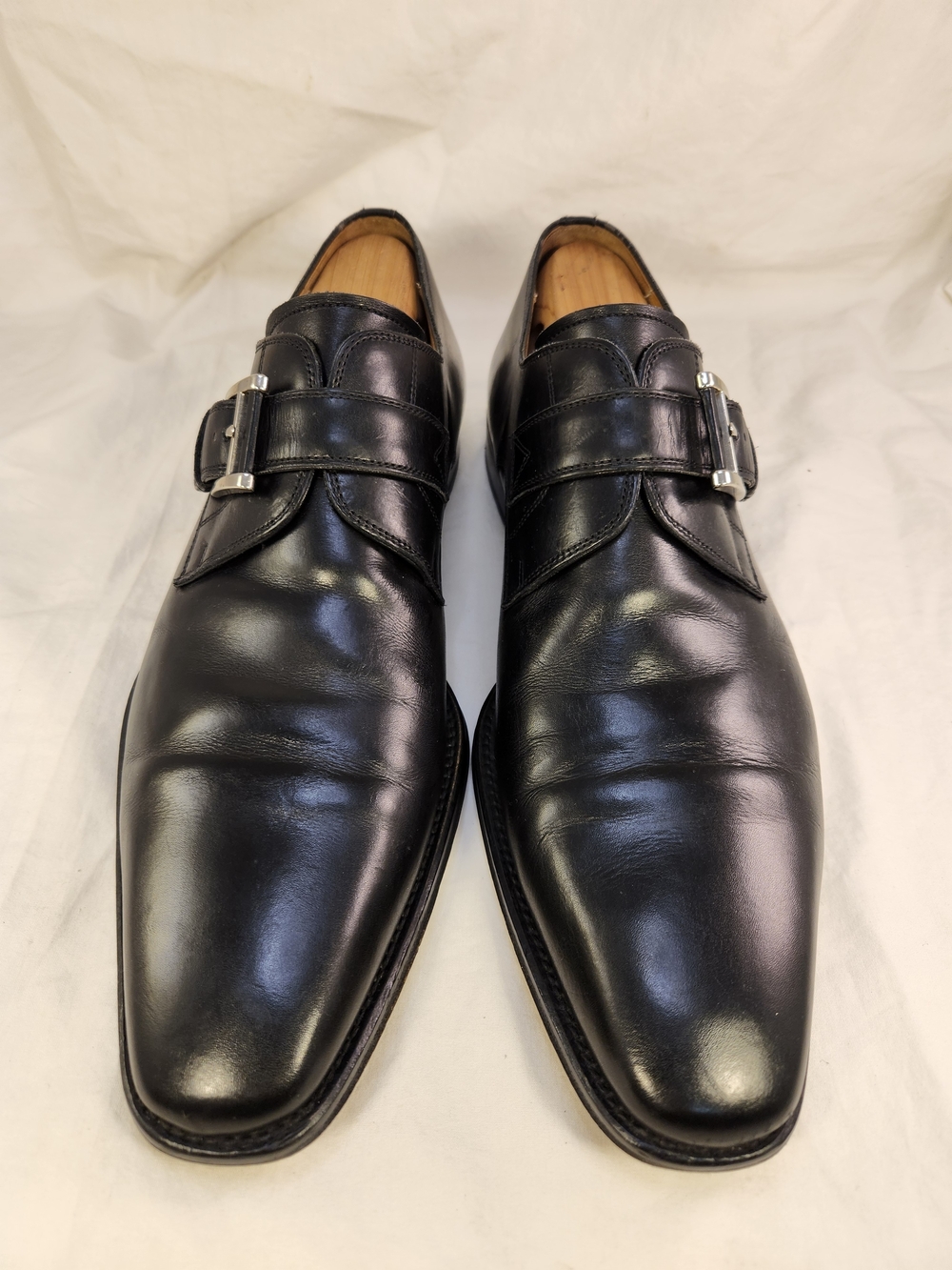 DESIGNER MAGNANNI MONK STRAP LOAFERS BLACK LEATHER MEN SIZE 11.5